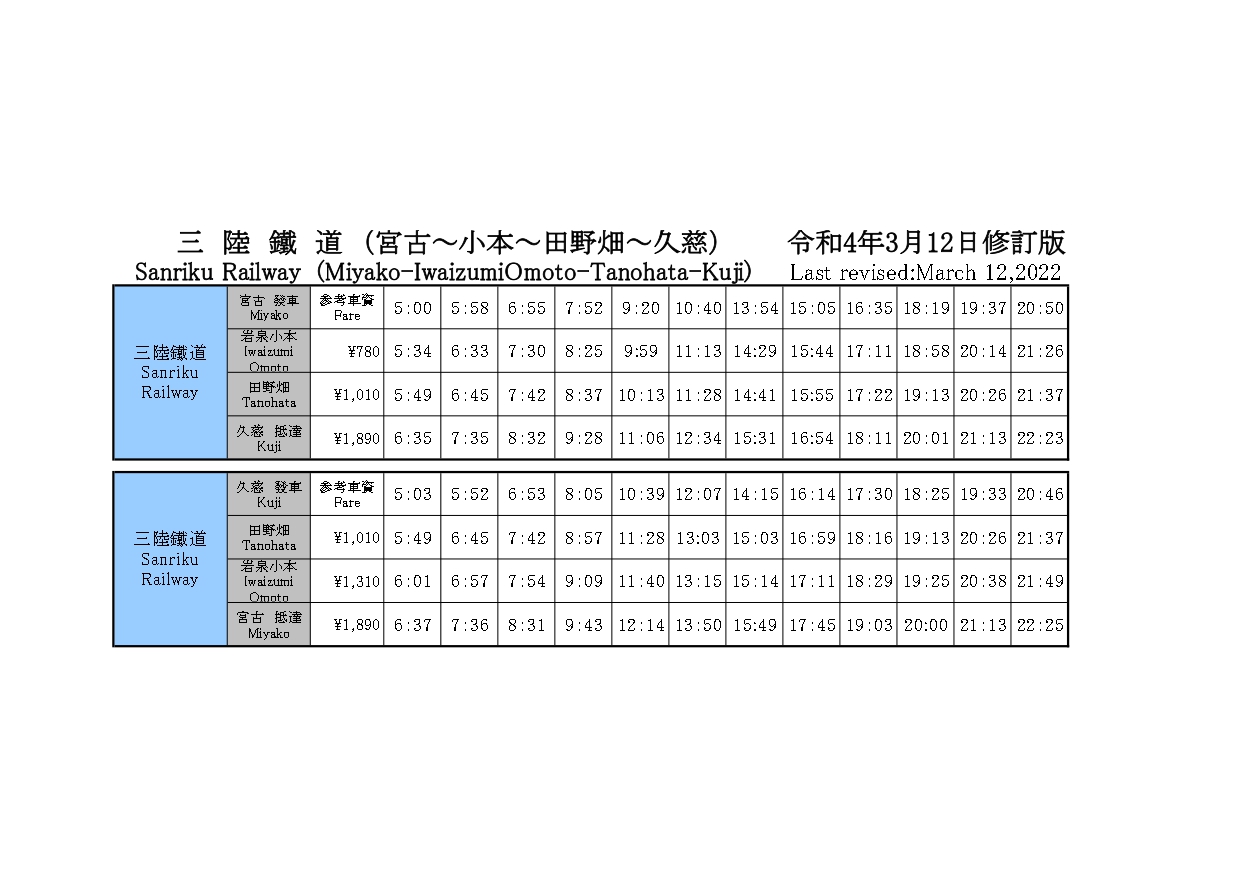 時刻表-2022年3月12日修訂版
