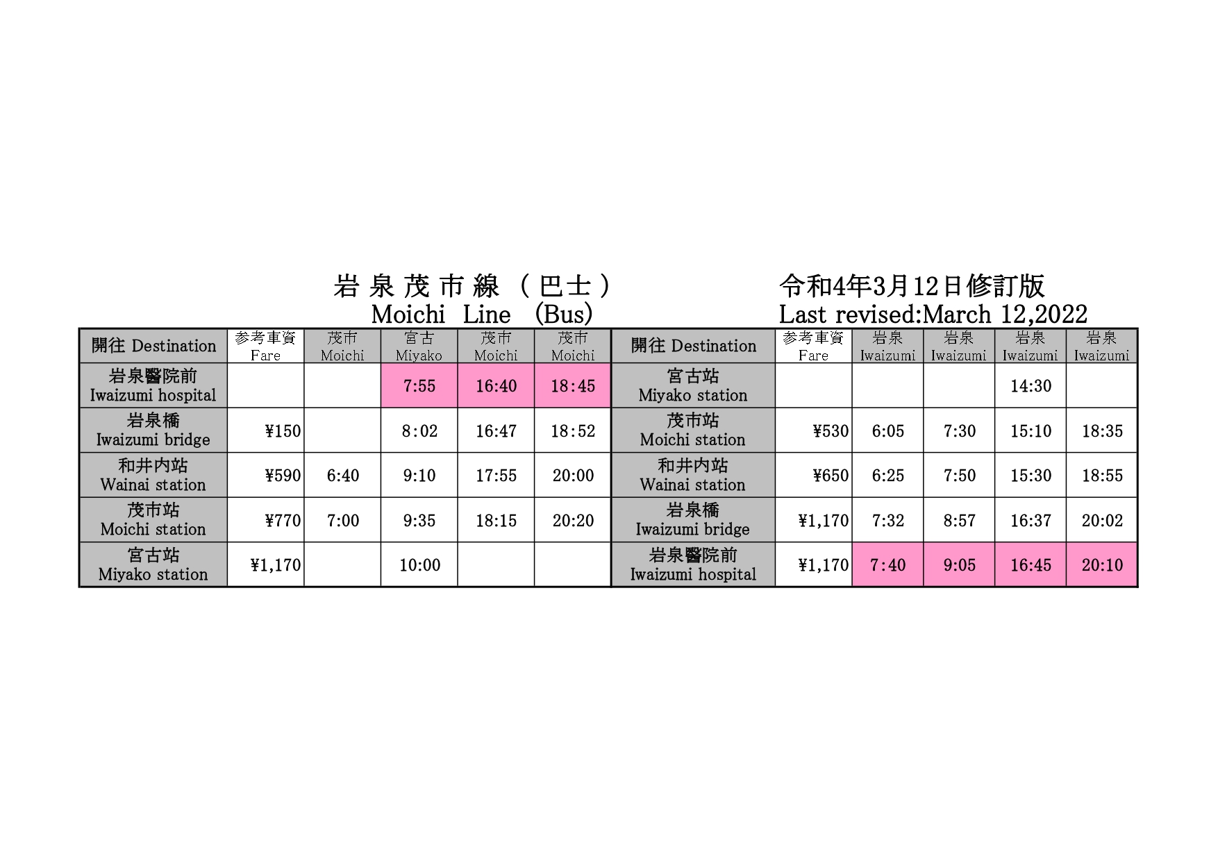 時刻表-2022年3月12日修訂版