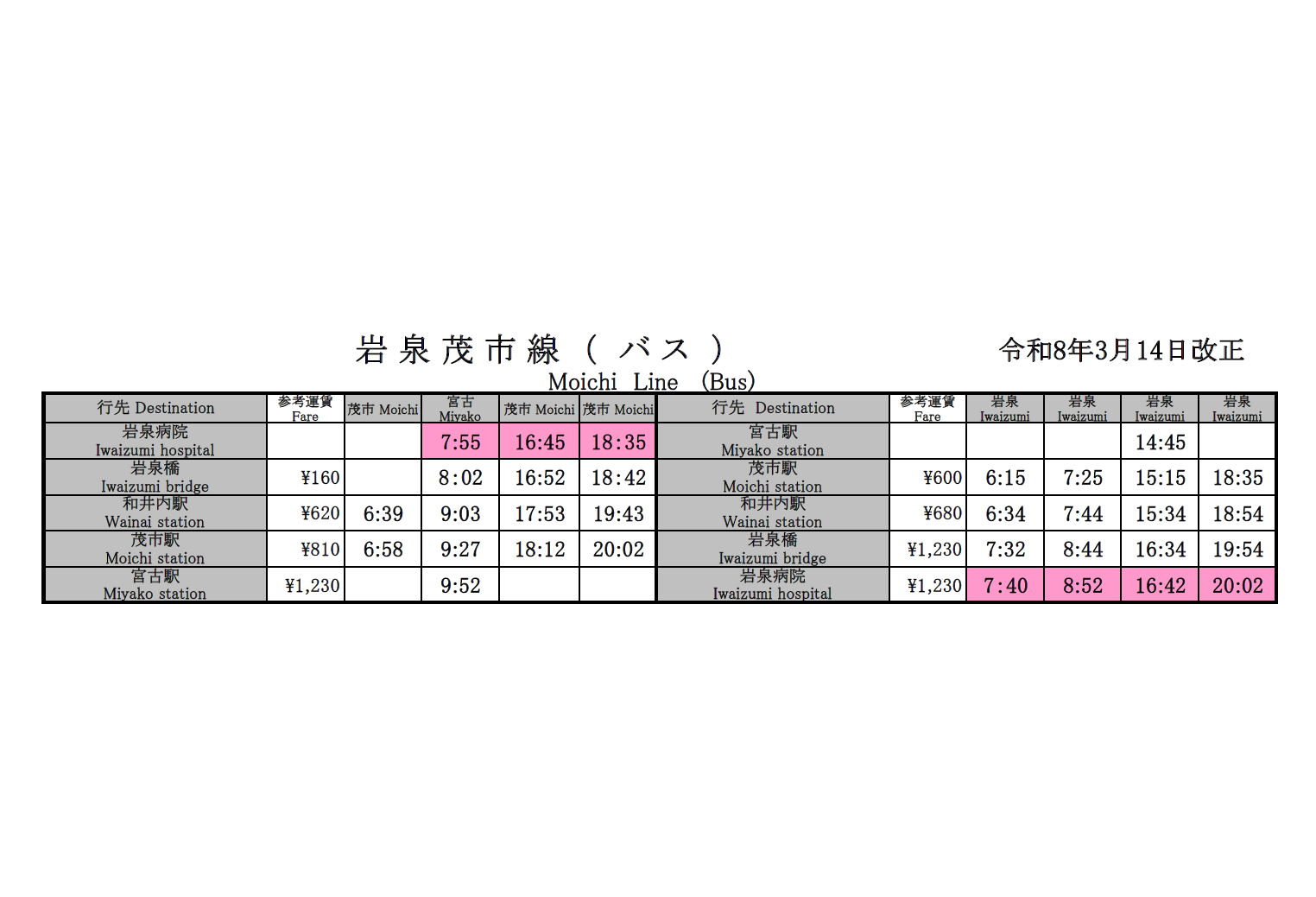 時刻表-令和8年3月14日改正版